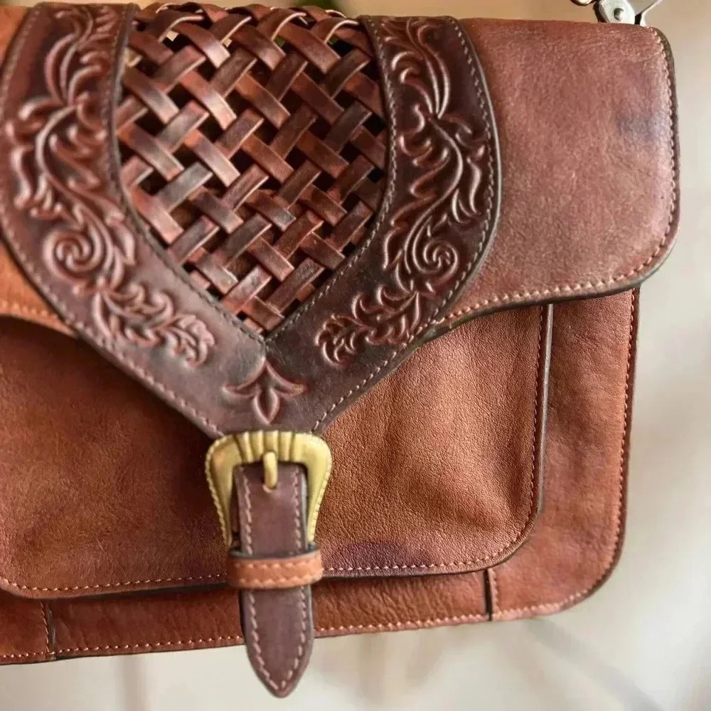 Scully West Tooled Leather Crossbody Bag - 11x8 Western Satchel - Picture 3 of 14